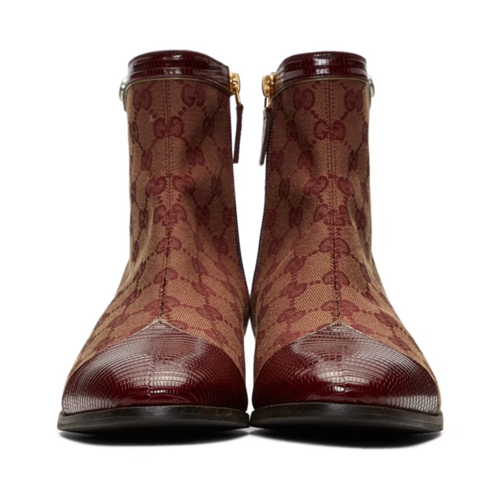 Pre-owned (Worn Once!) Men’s Gucci Burgundy Canvas Original GG Boots - Picture 4 of 4